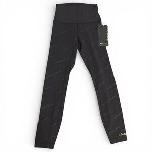 Lululemon Wunder Train High Rise 25 Tight Black Embossed Logo Gold NWT Size 4